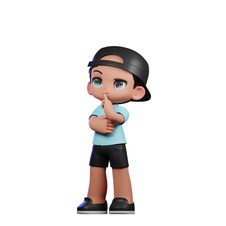 Lindo Chico Dando Pensando Profundamente Pose  3D Illustration