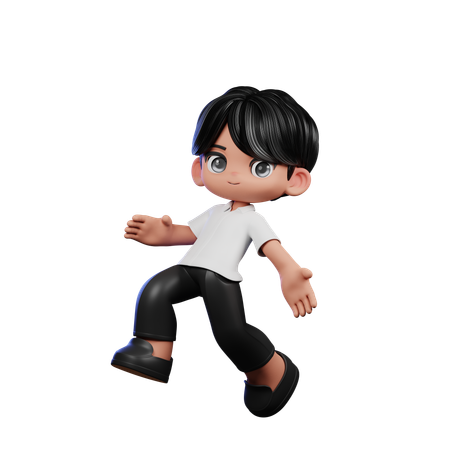 Chico lindo dando pose de salto feliz  3D Illustration