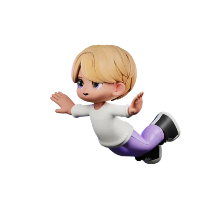 Chico lindo dando pose voladora  3D Illustration