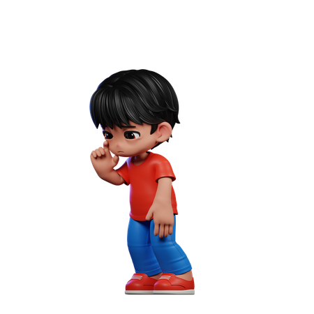 Lindo chico de pie mientras da pose triste  3D Illustration