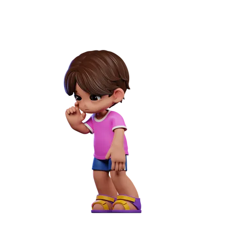 Lindo chico de pie mientras da pose triste  3D Illustration