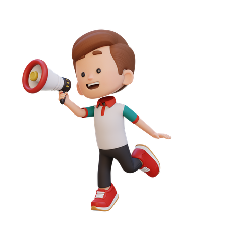 Chico lindo gritando por megáfono y saltando  3D Icon
