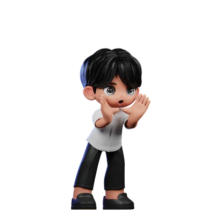 Lindo chico gritando pose  3D Illustration