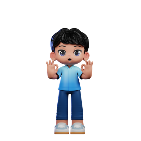 Chico lindo mostrando signo Ok  3D Illustration