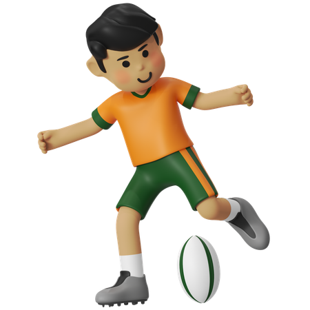 Chico que patea la pelota de rugby  3D Illustration