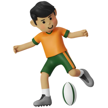 Chico que patea la pelota de rugby  3D Illustration
