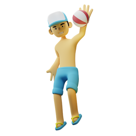 Chico Smash Ball en la playa  3D Illustration