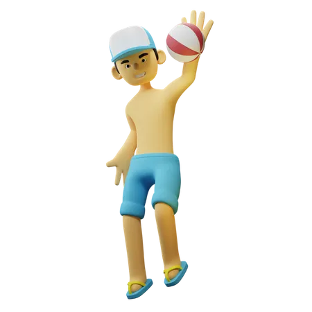 Chico Smash Ball en la playa  3D Illustration