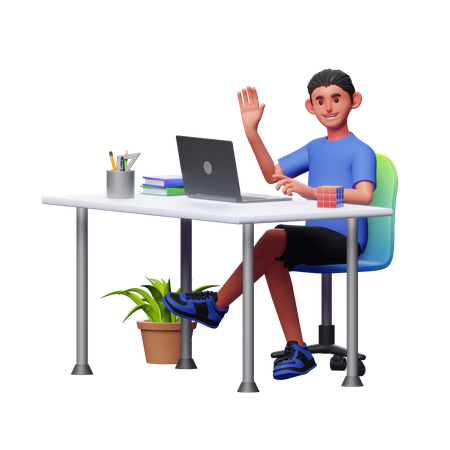 Niño trabajando en la oficina  3D Illustration