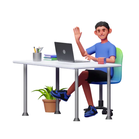 Niño trabajando en la oficina  3D Illustration