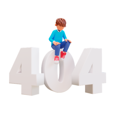 Niño triste con error 404  3D Illustration