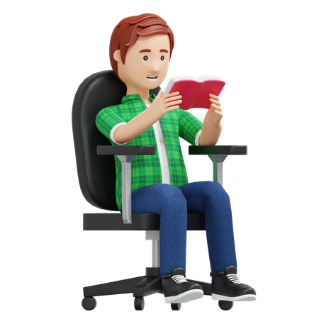 Libro de lectura del muchacho universitario  3D Illustration