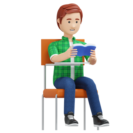 Libro de lectura del muchacho universitario  3D Illustration