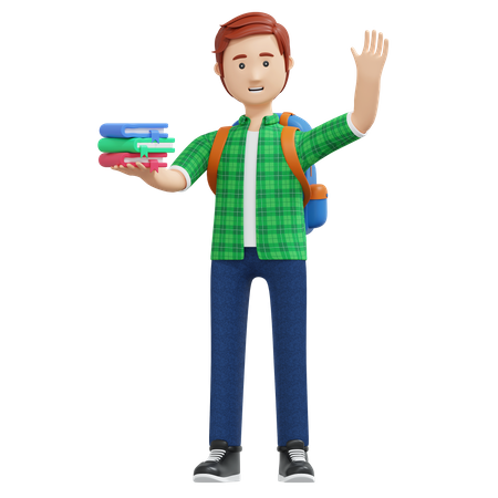 Chico universitario sosteniendo libro  3D Illustration