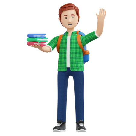 Chico universitario sosteniendo libro  3D Illustration