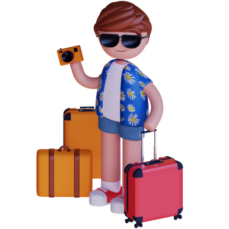 Chico yendo de vacaciones  3D Illustration