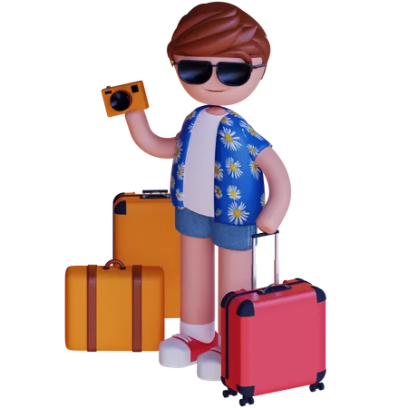 Viaje De Personajes 3 D Durante Las Vacaciones De Verano 3D Illustration