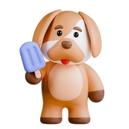 Le chien apporte de la glace  3D Illustration