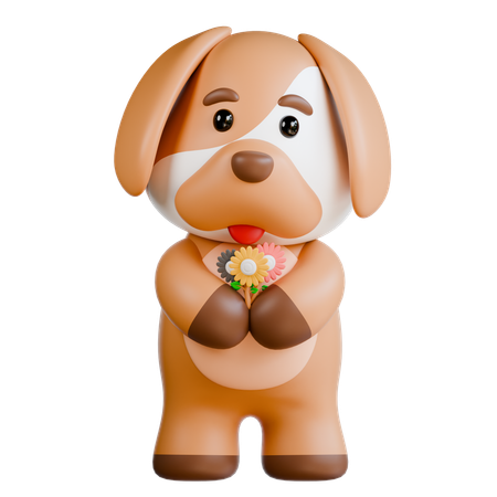 Le chien apporte des fleurs  3D Illustration