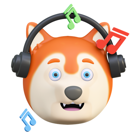 Chien écoutant de la musique  3D Emoji