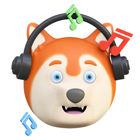 Chien écoutant de la musique  3D Emoji