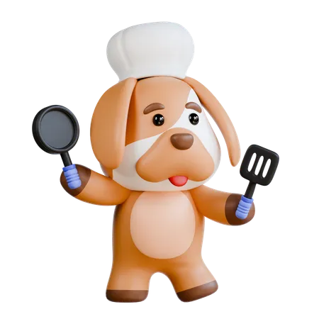 Le chien cuisine  3D Illustration