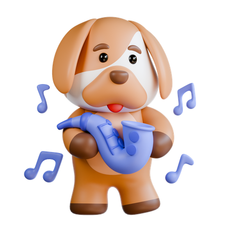 Chien jouant du saxophone  3D Illustration