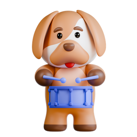 Chien qui joue du tambour  3D Illustration