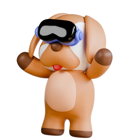 Chien utilisant des lunettes de réalité virtuelle  3D Illustration