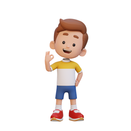 Child Boy Giving Ok Hand Sign  3D Icon