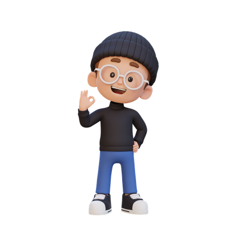 Child Boy Giving Ok Hand Sign  3D Icon