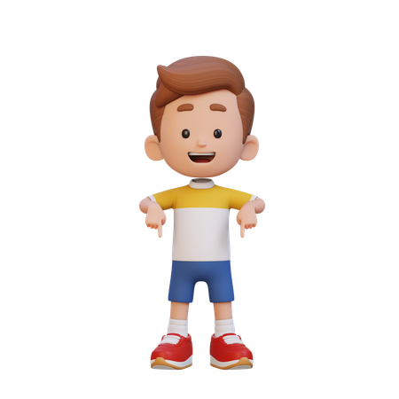 下を指差す男の子  3D Icon