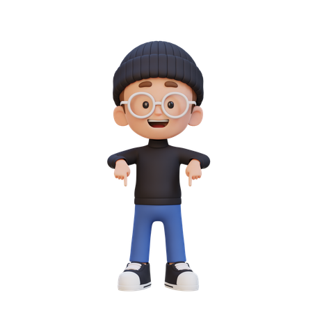 下を指差す男の子  3D Icon
