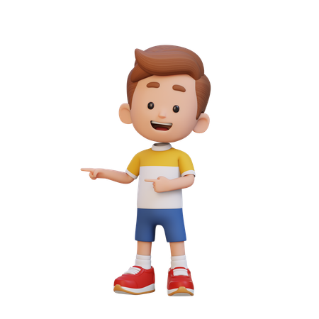 Child Boy Pointing Left  3D Illustration