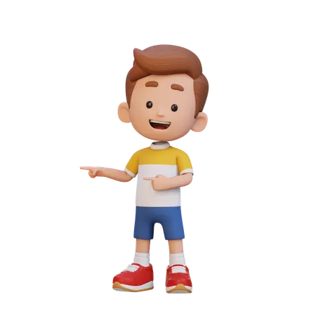 Child Boy Pointing Left  3D Illustration