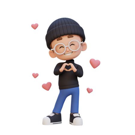 Child Boy Showing Heat Shape Gesture While Falling In Love  3D Illustration