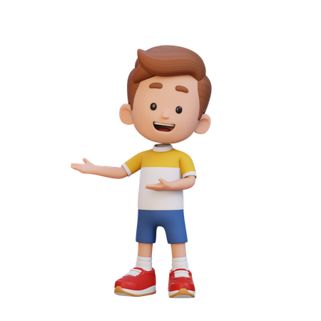 Child Boy Showing Something Left  3D Illustration