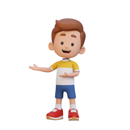 Child Boy Showing Something Left  3D Illustration