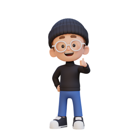귀여운 행복한 얼굴로 엄지손가락을 치켜든 어린 소년  3D Icon