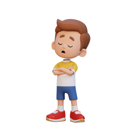 Child Boy Standing While Giving Rejection Pose  3D Icon