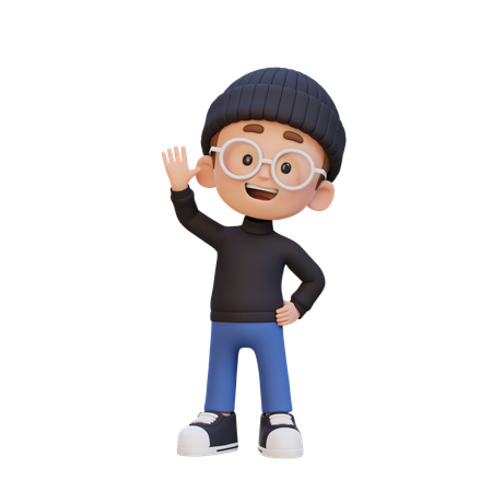 귀여운 행복한 얼굴로 손을 흔드는 어린 소년  3D Icon