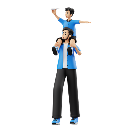 Child Carried On Shoulder  3D Illustration