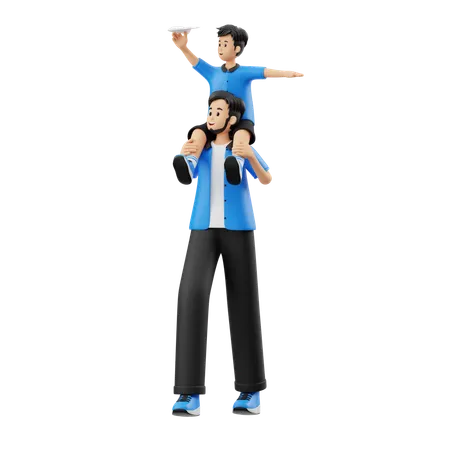 Child Carried On Shoulder  3D Illustration