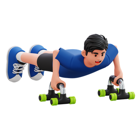 ダンベルを使って腕立て伏せをする子供  3D Illustration