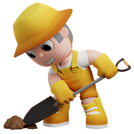 Child Gardener Hoeing Soil  3D Icon