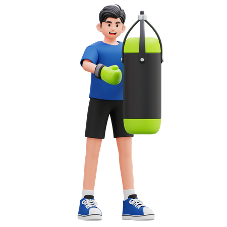 Child Holding Boxing Punching Bag  3D Icon