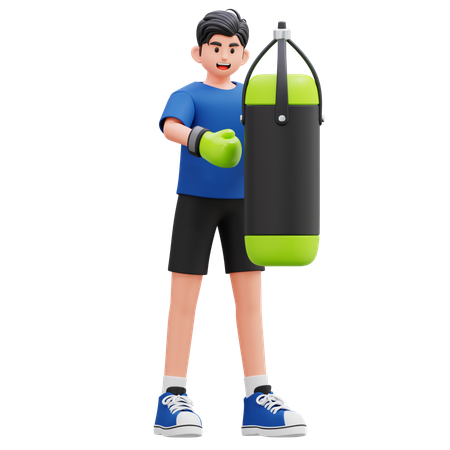 Child Holding Boxing Punching Bag  3D Illustration