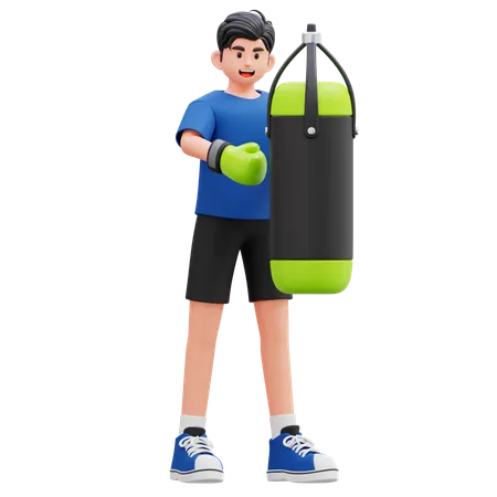 Child Holding Boxing Punching Bag  3D Illustration