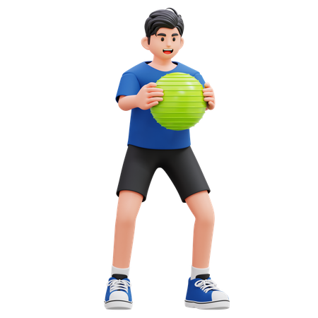 체육공을 들고 있는 아이  3D Illustration