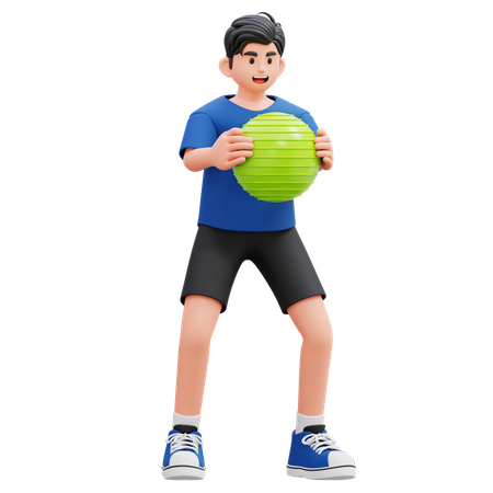 Child Holding Gym Ball  3D Illustration